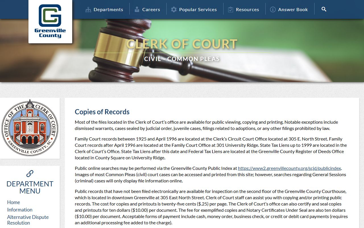 Greenville County Clerk of Court dissolution of marriage records Greenville South Carolina