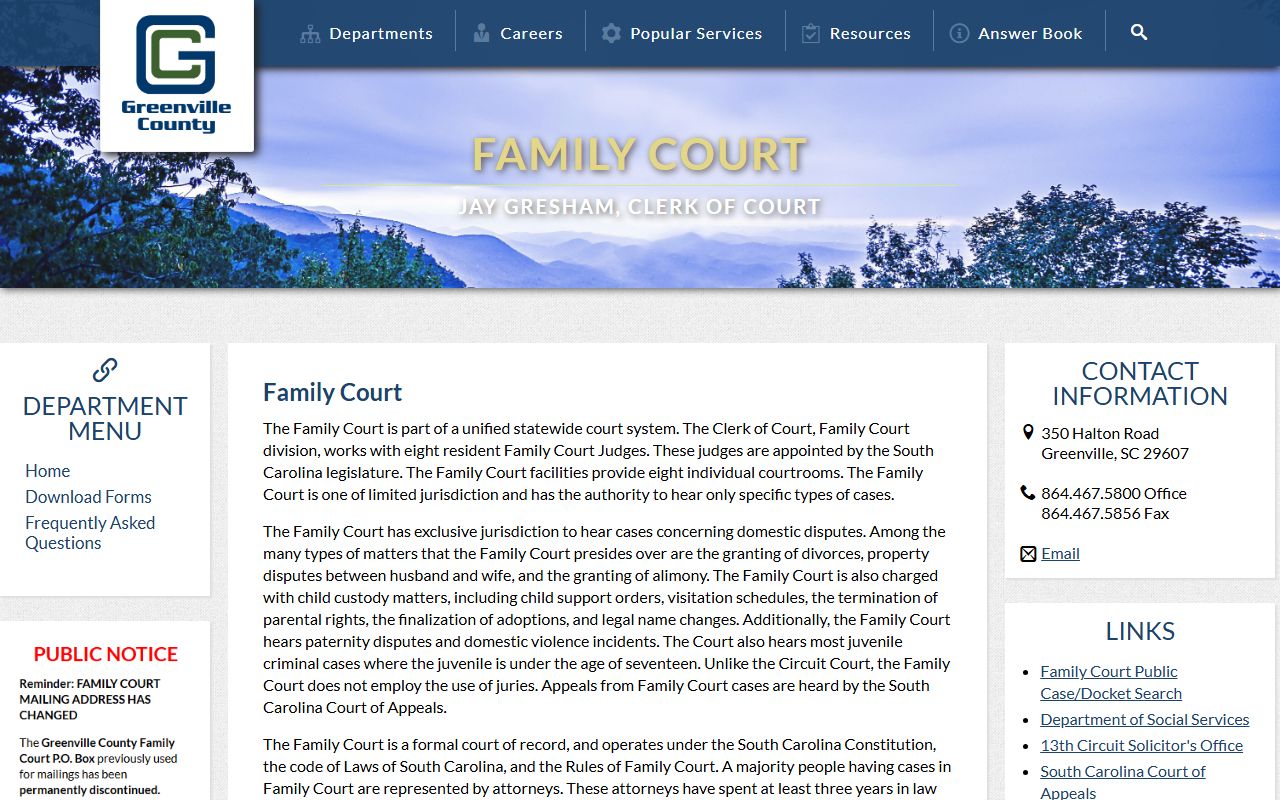 Greenville County Family Court dissolution of marriage filings Greenville South Carolina