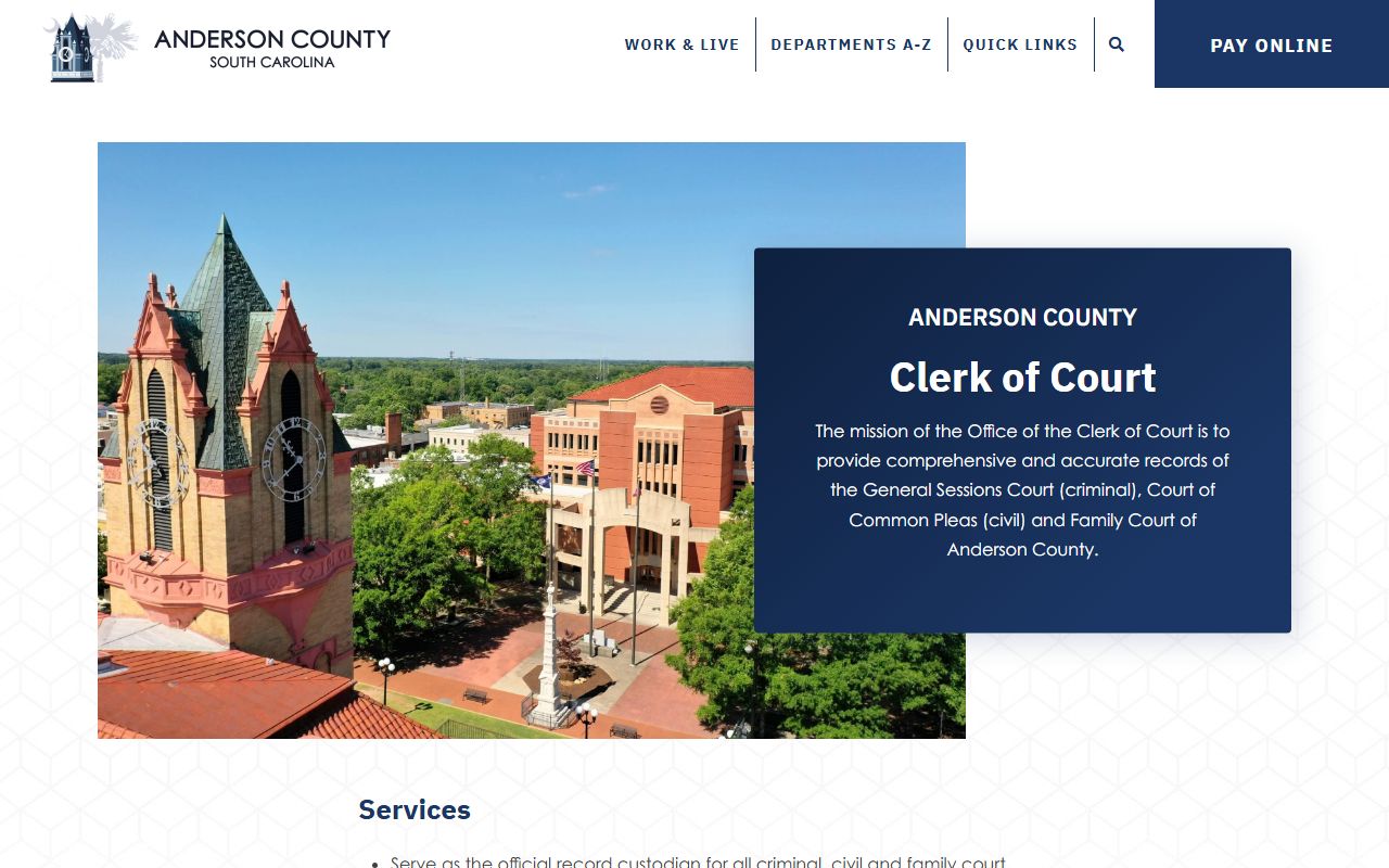 Anderson County Clerk of Court for dissolution of marriage records