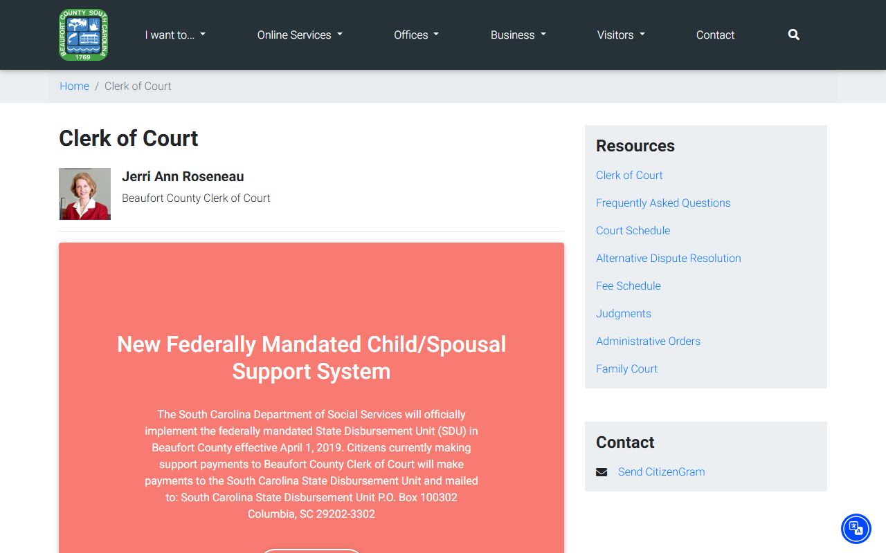 Beaufort County dissolution of marriage clerk of court office