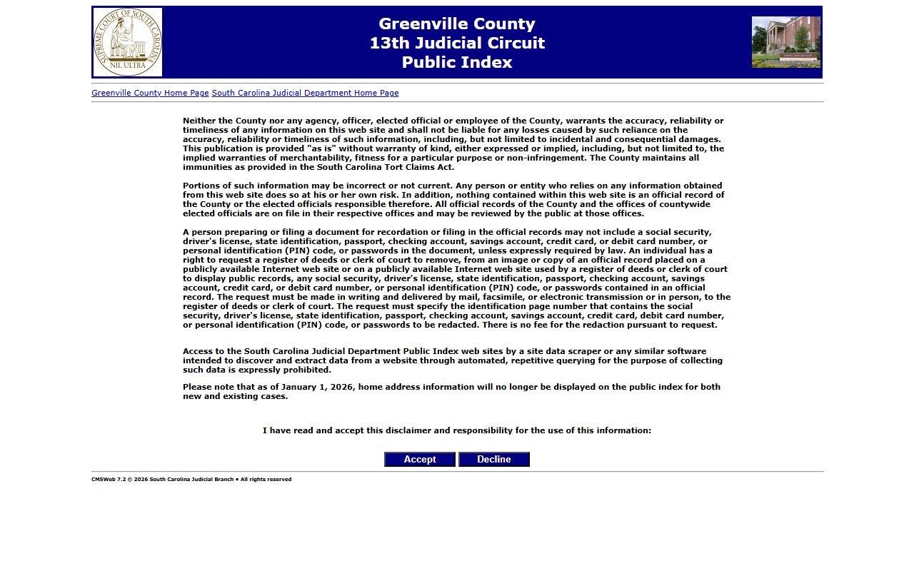 Greenville County Clerk of Court records and copy request information for dissolution of marriage