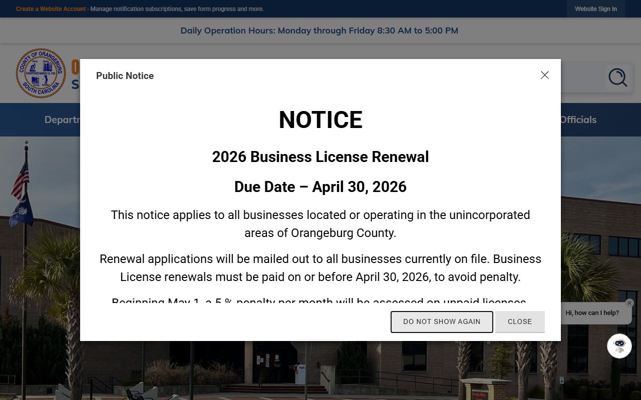 Orangeburg County government website for dissolution of marriage records