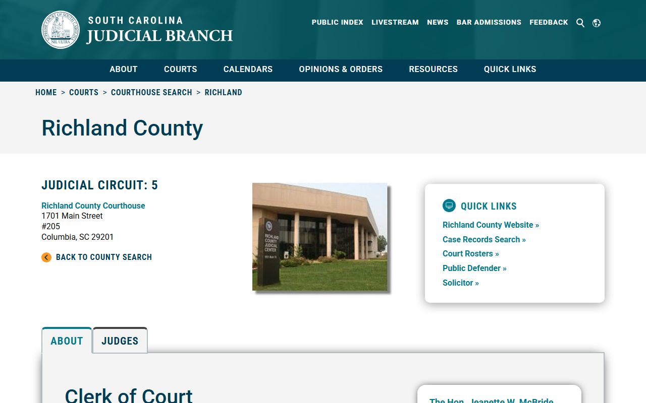 Richland County courthouse information from SC Courts for dissolution of marriage records