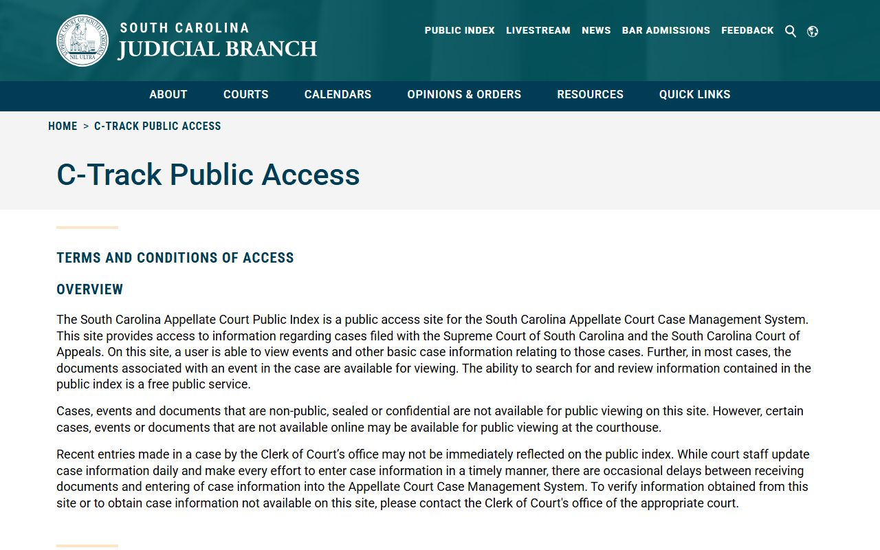 South Carolina appellate court public access portal for York County dissolution of marriage case search