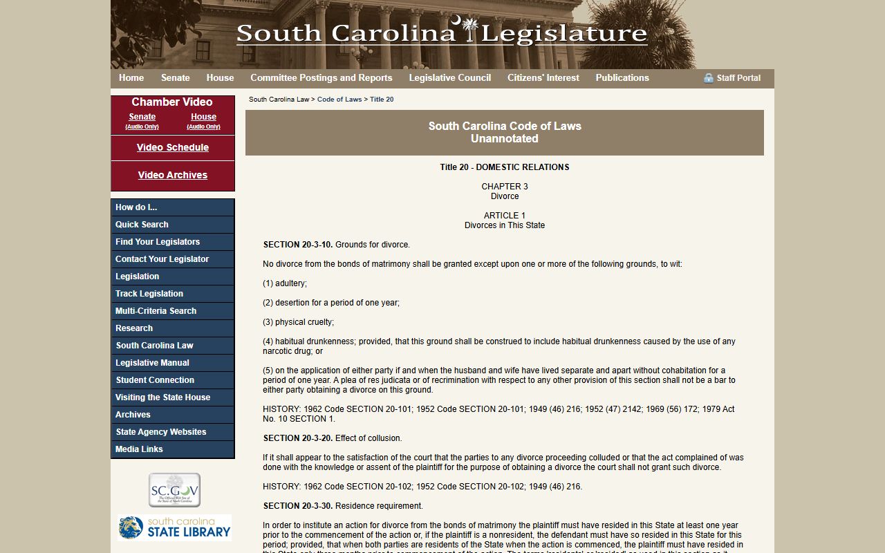 South Carolina Code of Laws for Spartanburg County dissolution of marriage