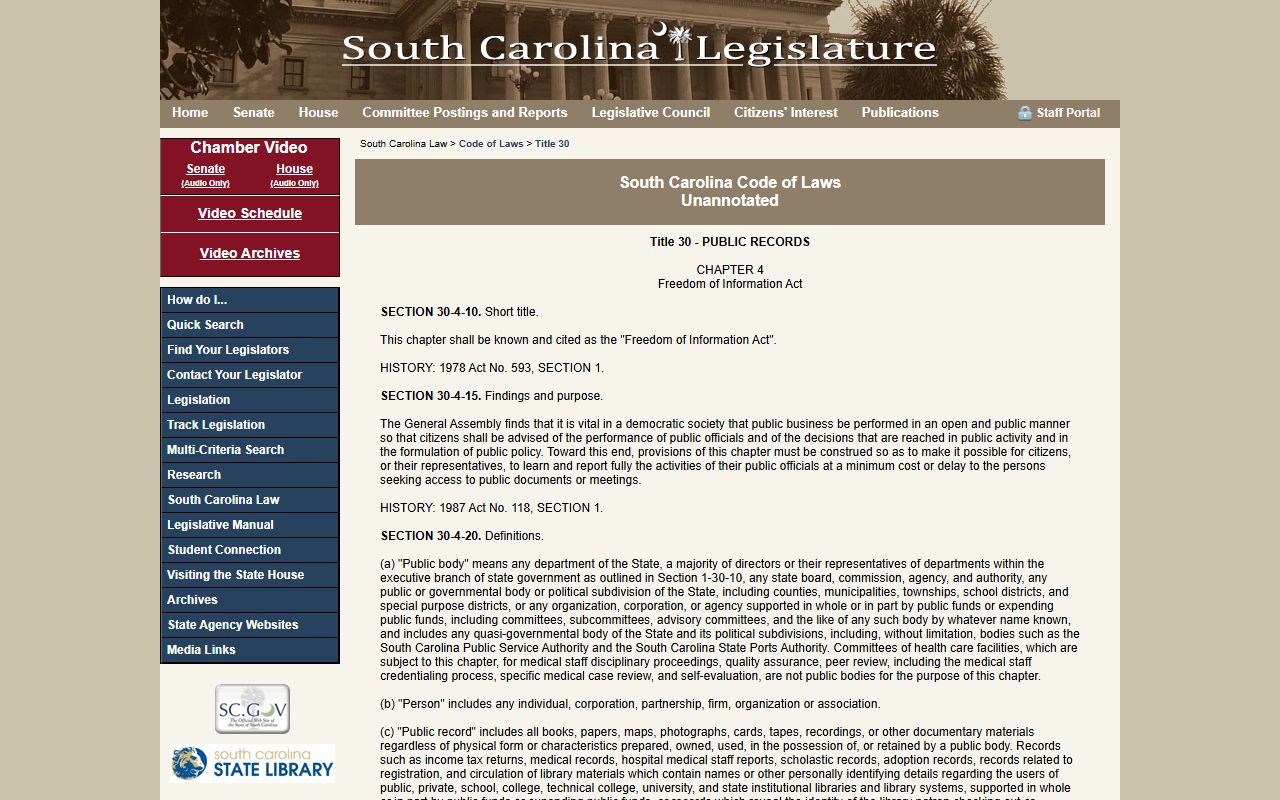 South Carolina Freedom of Information Act public records access for Charleston County