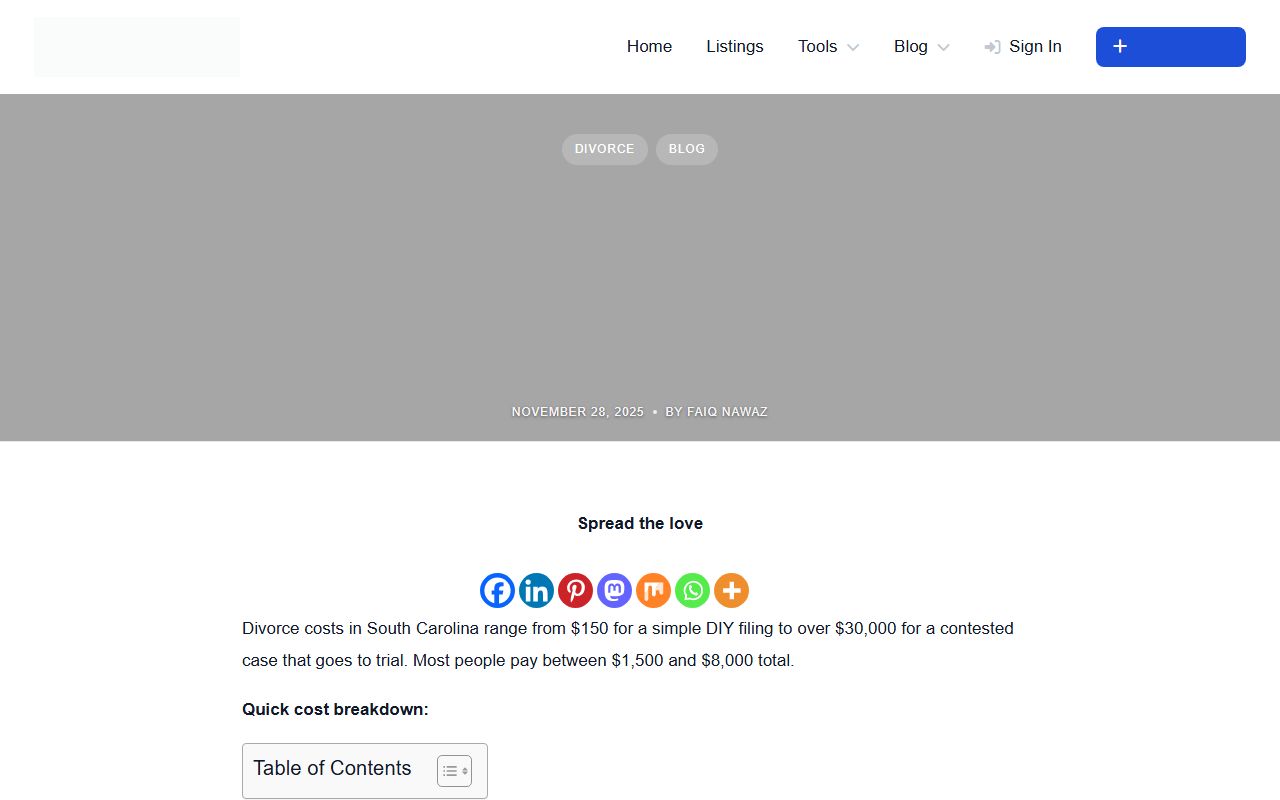 South Carolina dissolution of marriage cost and resource guide for Bluffton Beaufort County residents